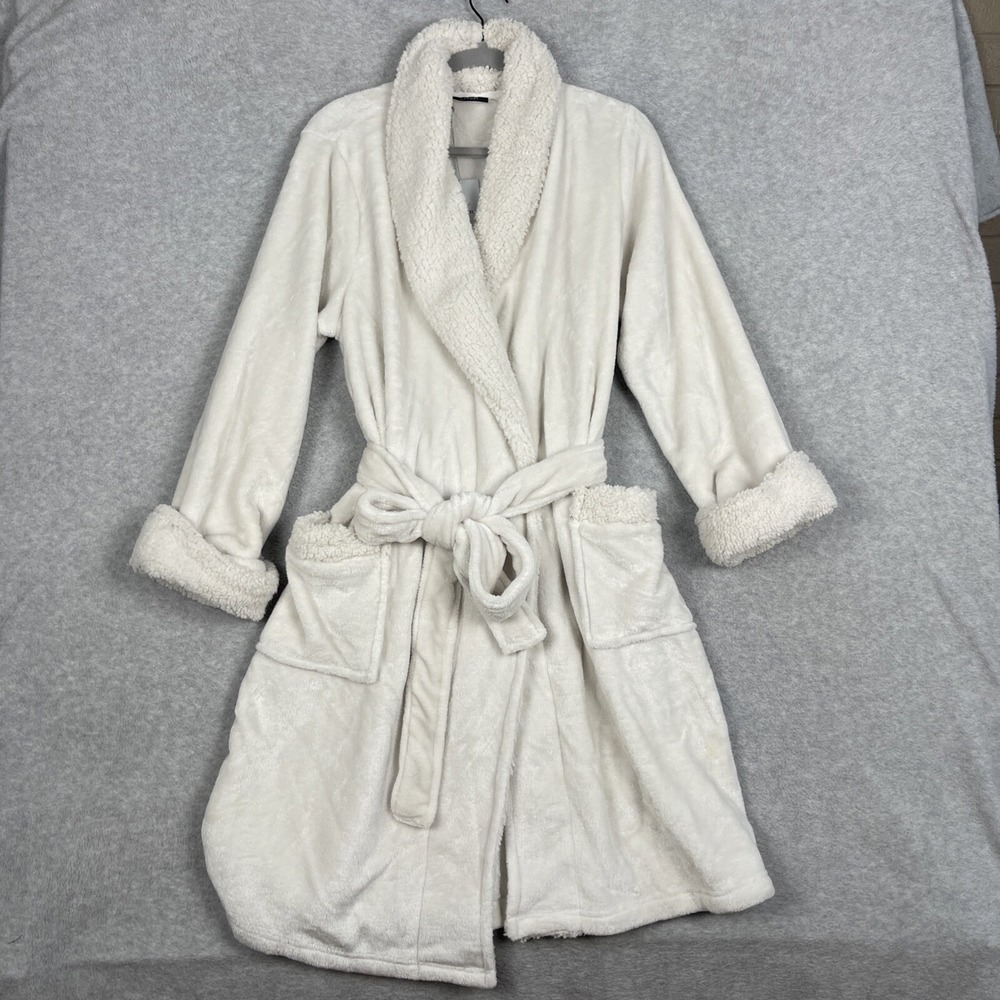 Natori White Plush Robe Womens Size L Super Soft‎ Quiet Luxury Lounge Bathrobe